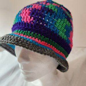 Bucket Hat multicolor handknit bright colorful rainbow